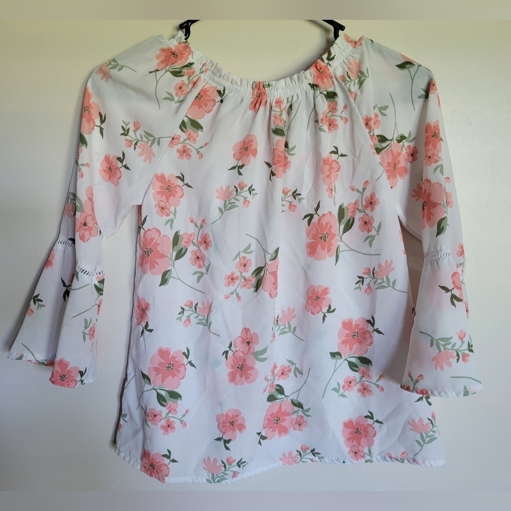 Copper Key Girl's Floral Bell Sleeve Off the shoulder Blouse Size Medium